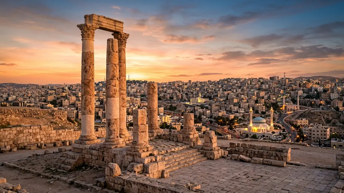 أعمدة معبد هرقل في جبل القلعة المطل على عمان
